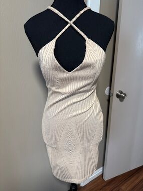 Forever 21 Cream Braided-Halter Textured Bodycon Mini